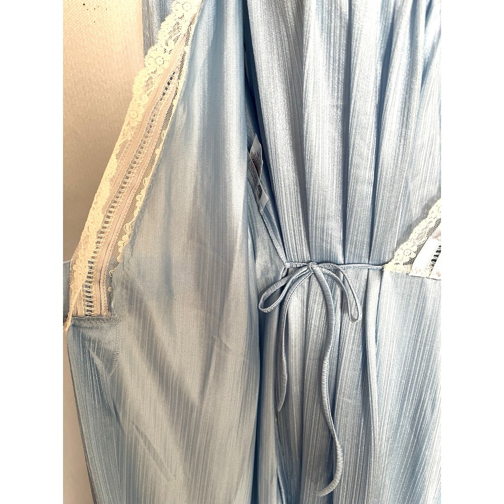 Vintage 70's Tom Bezduda for‎ Barad Two Piece Satin Peignoir Set USA Blue Med - Picture 8 of 16